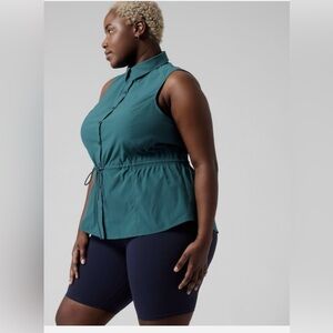 Athleta Levitate Poplin Tank in Borealis Green.